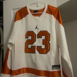 Jordan Orange and White Hockey Jersey